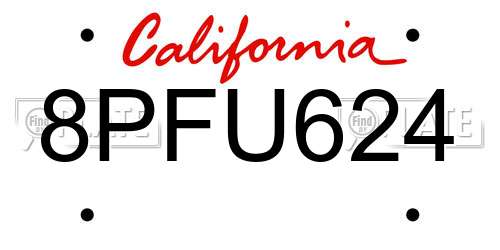 8PFU624 California License Plate