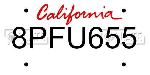8PFU655 California License Plate