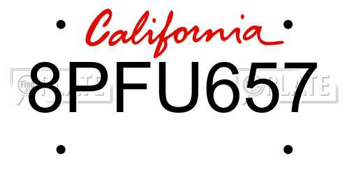 8PFU657 California License Plate