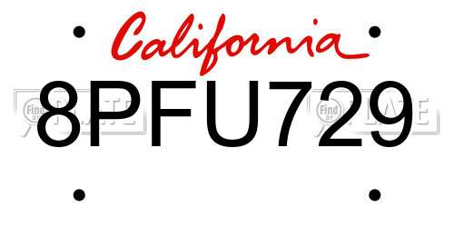 8PFU729 California License Plate