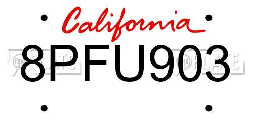 8PFU903 California License Plate