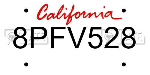 8PFV528 California License Plate