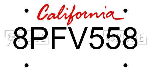 8PFV558 California License Plate