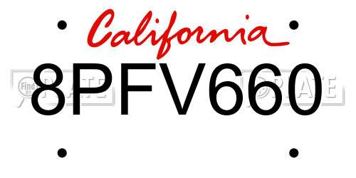8PFV660 California License Plate
