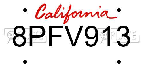 8PFV913 California License Plate