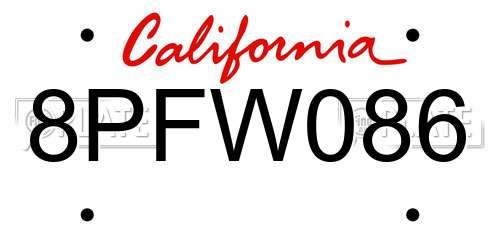 8PFW086 California License Plate