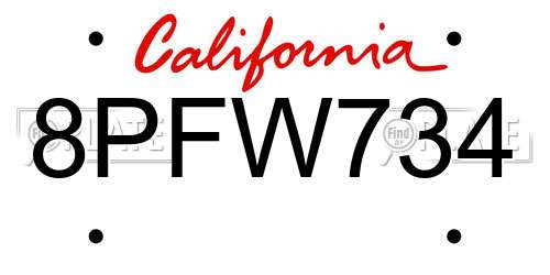 8PFW734 California License Plate