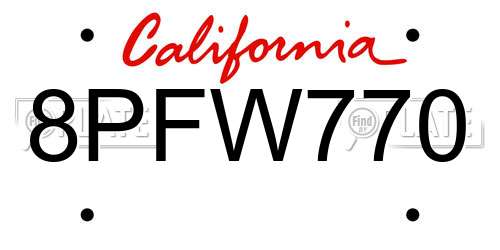8PFW770 California License Plate