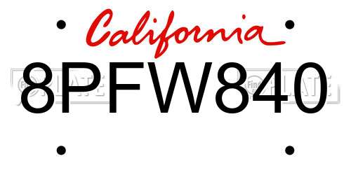 8PFW840 California License Plate