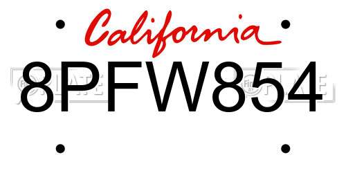 8PFW854 California License Plate