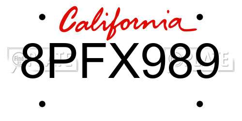 8PFX989 California License Plate