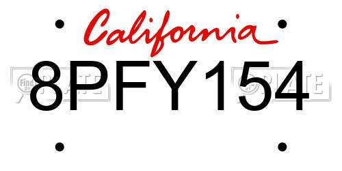 8PFY154 California License Plate