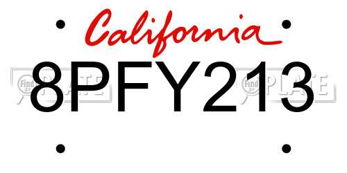 8PFY213 California License Plate