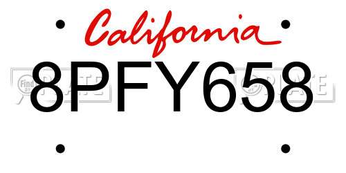 8PFY658 California License Plate
