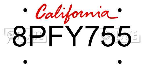 8PFY755 California License Plate