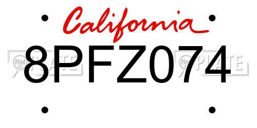 8PFZ074 California License Plate