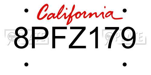 8PFZ179 California License Plate