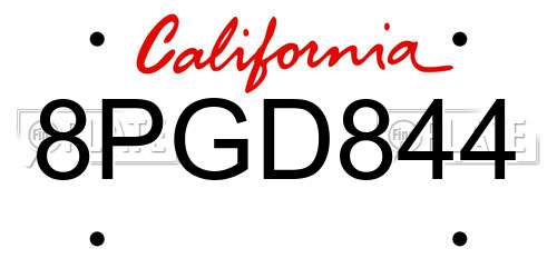 8PGD844 California License Plate