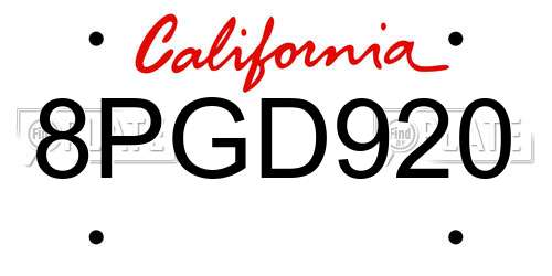 8PGD920 California License Plate