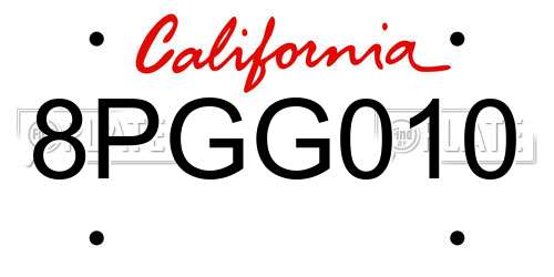 8PGG010 California License Plate