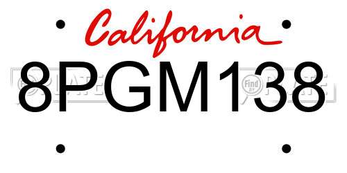 8PGM138 California License Plate