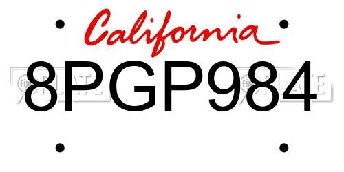 8PGP984 California License Plate