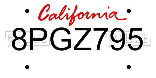 8PGZ795 California License Plate