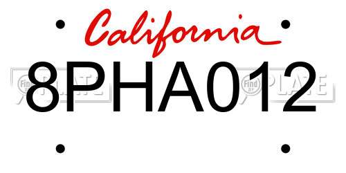 8PHA012 California License Plate