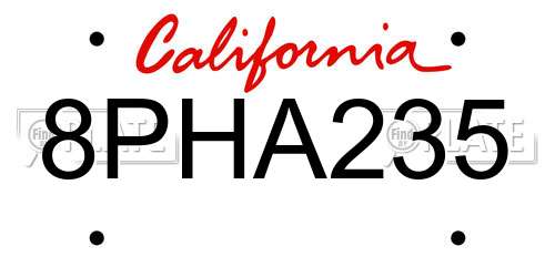 8PHA235 California License Plate