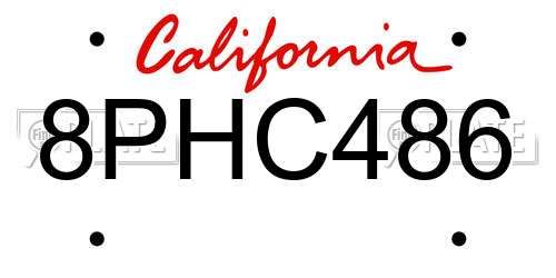 8PHC486 California License Plate