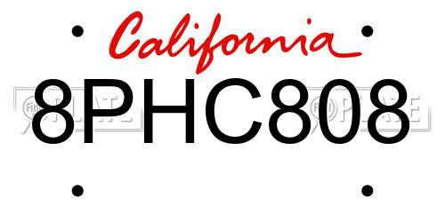8PHC808 California License Plate