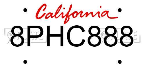 8PHC888 California License Plate
