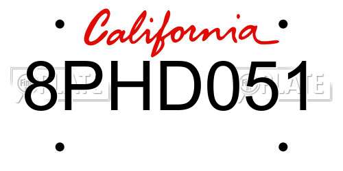 8PHD051 California License Plate