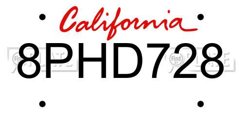8PHD728 California License Plate