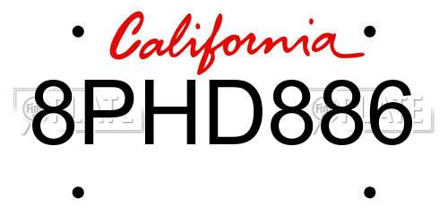8PHD886 California License Plate