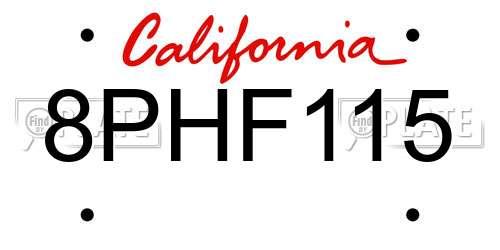 8PHF115 California License Plate