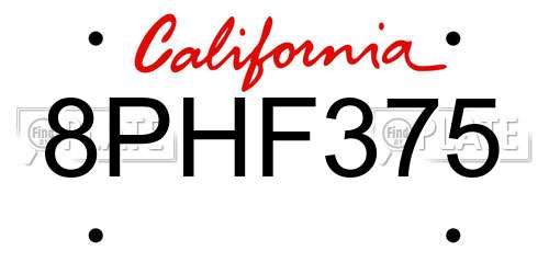 8PHF375 California License Plate