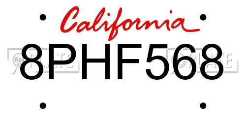 8PHF568 California License Plate