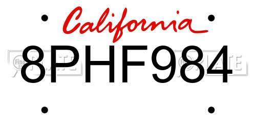 8PHF984 California License Plate