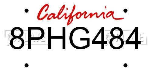 8PHG484 California License Plate