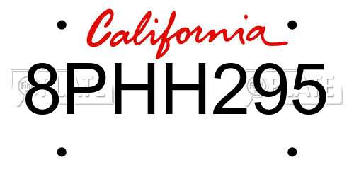 8PHH295 California License Plate