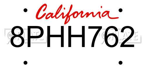 8PHH762 California License Plate