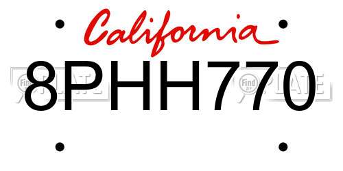 8PHH770 California License Plate