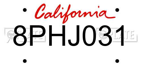 8PHJ031 California License Plate