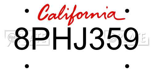 8PHJ359 California License Plate