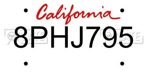 8PHJ795 California License Plate