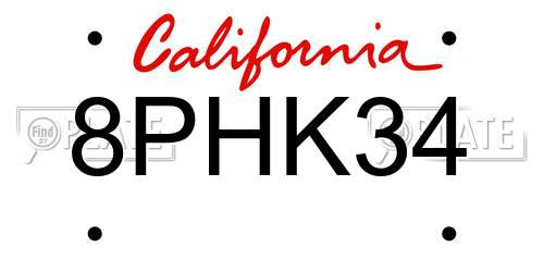 8PHK34 California License Plate