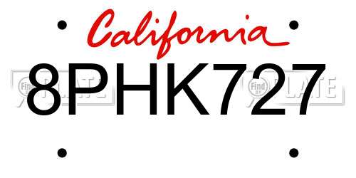 8PHK727 California License Plate