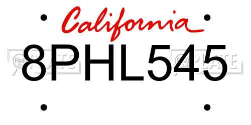 8PHL545 California License Plate