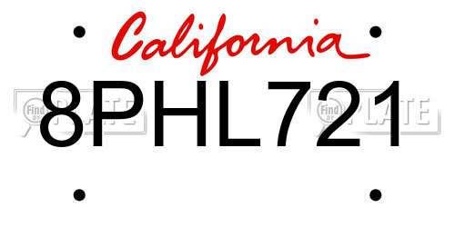 8PHL721 California License Plate